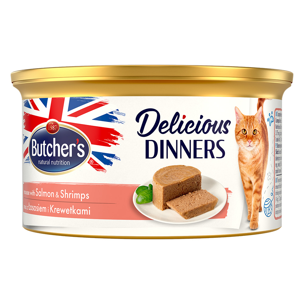 Butcher's Delicious Dinners Katze 24 x 85 g - Lachs & Garnelen Butcher's Delicious Dinners Katze 24 x 85 g - Lachs & Garnelen von Butcher's