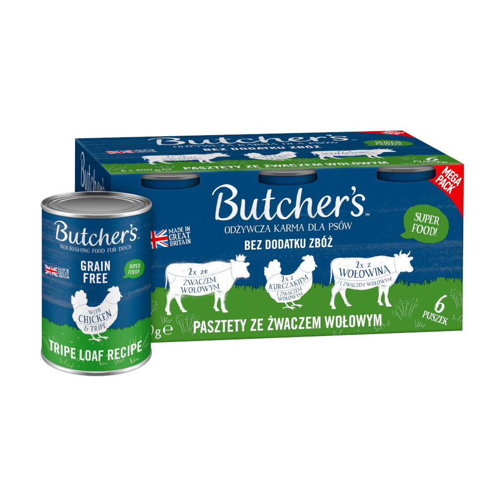 Butcher's Original's Getreidefrei für Hunde 6 x 400 g - Mixpaket Pansen (3 Sorten Pastete) von Butcher's
