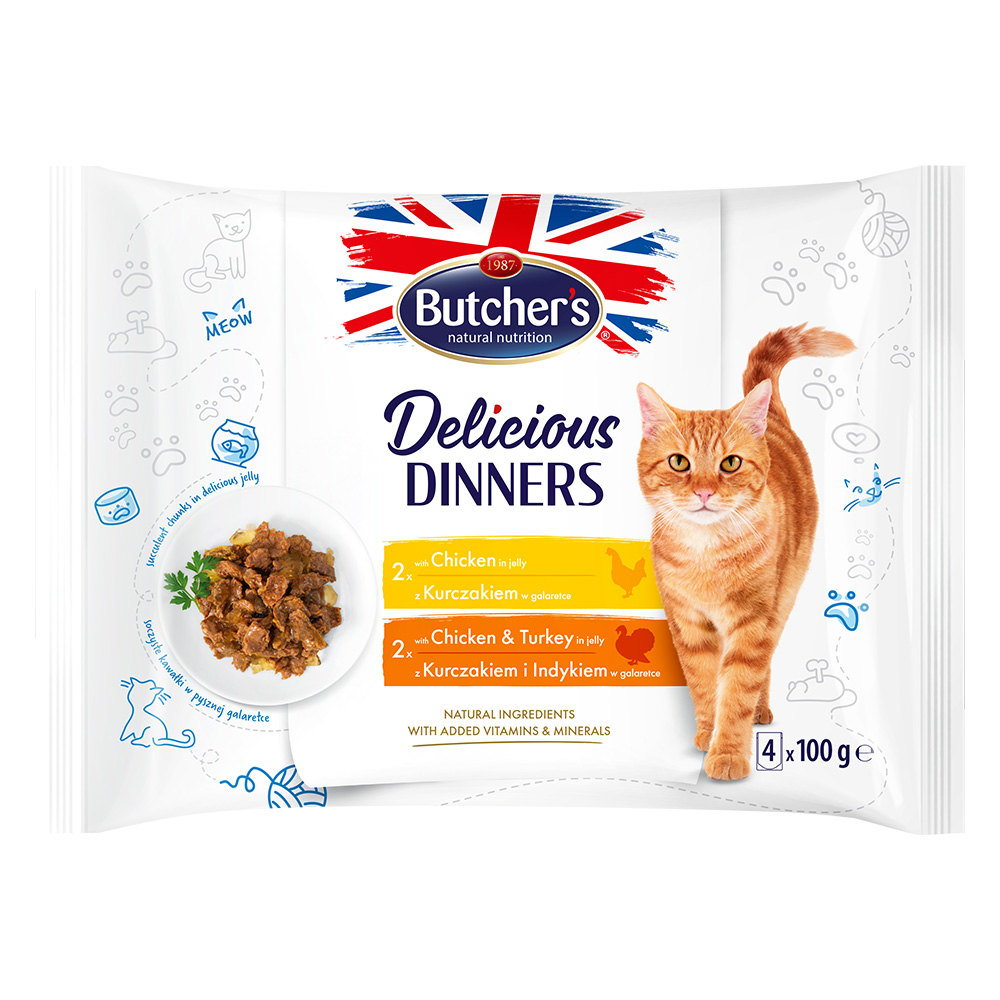 Megapack Butcher's Delicious Dinners Katze 64 x 100 g - Mix: Huhn, Huhn & Truthahn von Butcher's