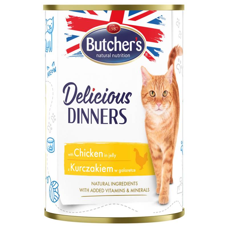 Sparpaket Butcher's Delicious Dinners Katze 24 x 400 g - mit Huhn von Butcher's