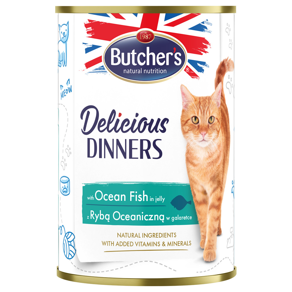 Sparpaket Butcher's Delicious Dinners Katze 48 x 400 g - mit Meeresfisch von Butcher's