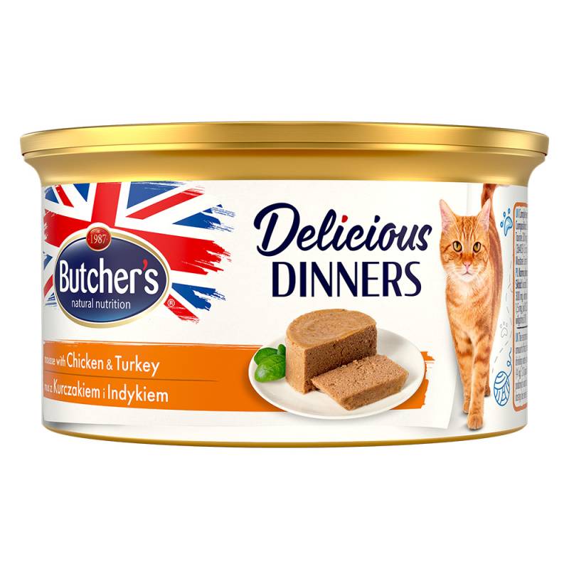 Sparpaket Butcher's Delicious Dinners Katze 48 x 85 g - Huhn & Truthahn von Butcher's