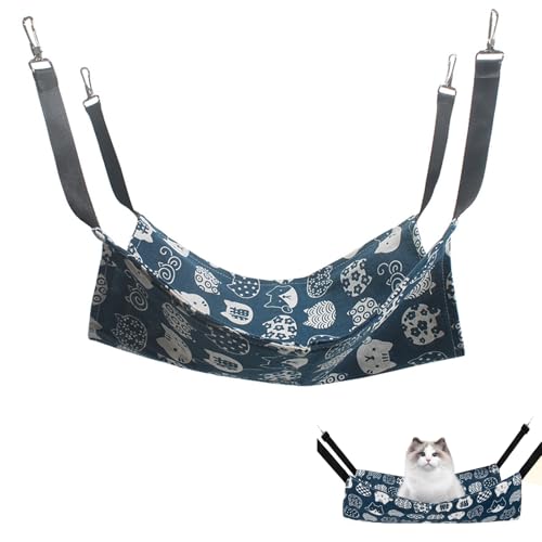 Butyeak Segeltuch Katzenhängematte 50x40cm,Doppelseitige Haustierhängematte,Verstellbare Haustierhängematte Blau,Atmungsaktiv Haustierkäfig Hängematte,Hängende Kleintierbett für Katzen Kleine Hunde von Butyeak