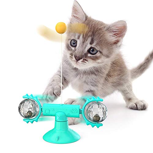 BUYTER 3 in 1 Windmühle Katzenspielzeug behandeln Spender Feder Haustier behandeln Ball mit Stock von Buyter
