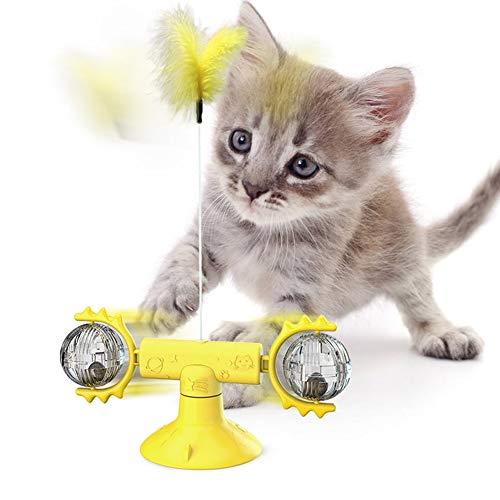 BUYTER 3 in 1 Windmühle Katzenspielzeug behandeln Spender Feder Haustier behandeln Ball mit Stock von Buyter