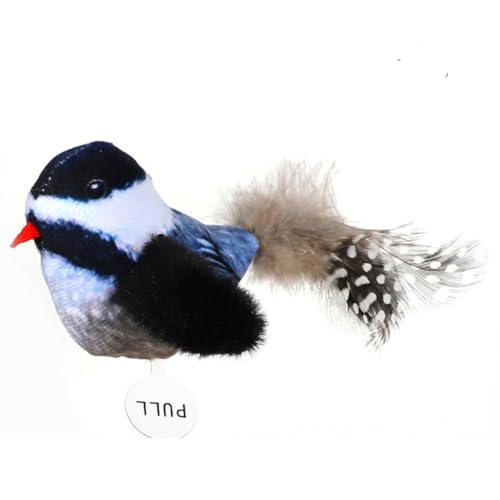 Buyter Katzenspielzeug, flatternder Vogelspatz, lebensechtes Zwitschern, berührungsaktiviertes interaktives Kätzchen-Übungsspielzeug, mit 2 Teaserstangen und 1 elastischem Seil (Schwarz) von Buyter