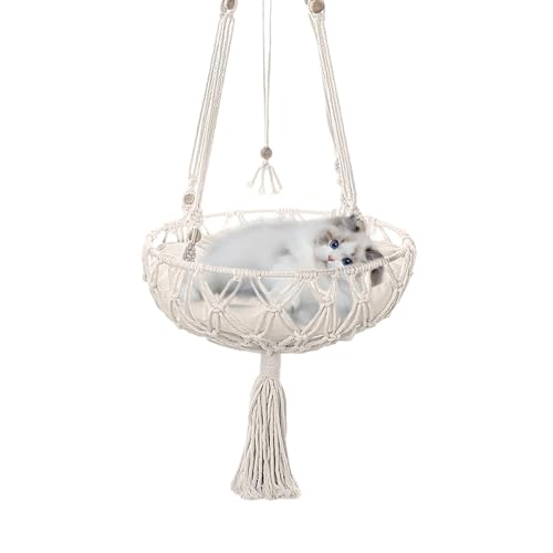 Bvizyelck Katzenschaukelbett zur Wandmontage, Makramee-Hängematte, Schaukelbett, Bohemian-Design, handgewebt, Haustier-Katzen-Hängematte für Wand, Decke, Balkon, Schlafzimmer, Arbeitszimmer Bvizyelck Katzenschaukelbett zur Wandmontage, Makramee-Hängematte, Schaukelbett, Bohemian-Design, handgewebt, Haustier-Katzen-Hängematte für Wand, Decke, Balkon, Schlafzimmer, Arbeitszimmer von Bvizyelck