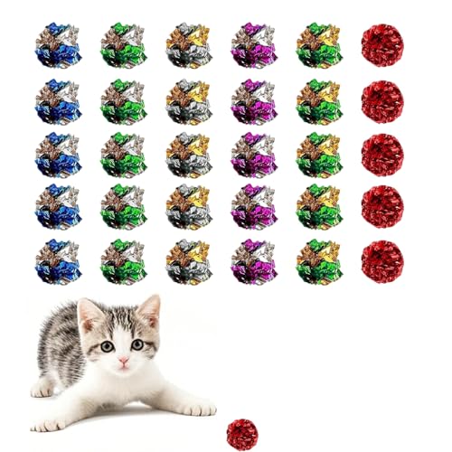 30 Stück Katzenspielzeug, interaktiver Ball, Katzenrassel, Papierbälle, für Kätzchen und ausgewachsene Katzen, zufällige Farbe von Bvxchg