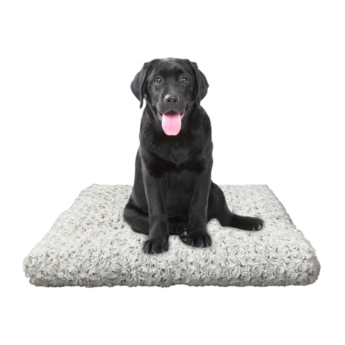 Deluxe Komfort-Hundebett, weich, flauschig, bequem, Plüsch-Hundematte, Anti-Angst-Isomatte mit rutschfester Unterseite, für kleine, mittelgroße und große Hunde (Hellgrau, Größe S (58,4 x 45,7 x 7,6 von Bwanaz