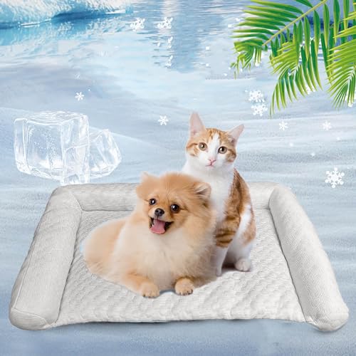 Bxjinkele HeatRelief Cooling Dog Bed, maschinenwaschbar Kühlendes Hundebett, Summer Pet Ice Cushion Haustier Kühlbox, Pelzbarn Kühlendes Sofabett, Hundedecke Sofa Halten Fellbaby（70x45cm） (Hellgrau) von Bxjinkele
