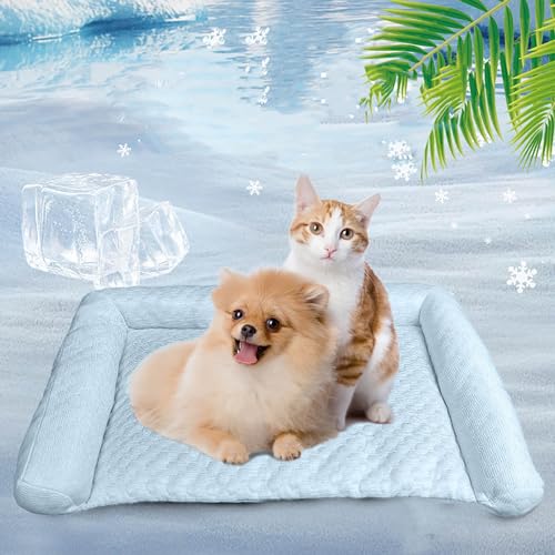 HeatRelief Cooling Dog Bed, maschinenwaschbar Kühlendes Hundebett, Summer Pet Ice Cushion Haustier Kühlbox, Pelzbarn Kühlendes Sofabett, Hundedecke Sofa Halten Fellbaby (80 x 50 cm) (Hellblau) von Bxjinkele