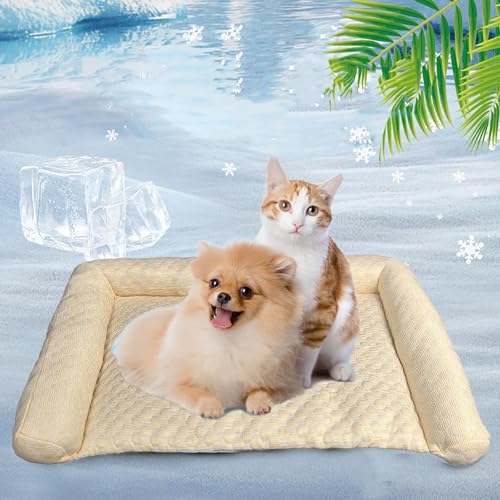 HeatRelief Cooling Dog Bed, maschinenwaschbar Kühlendes Hundebett, Summer Pet Ice Cushion Haustier Kühlbox, Pelzbarn Kühlendes Sofabett, Hundedecke Sofa Halten Fellbaby (80 x 50 cm) (Hellgelb) von Bxjinkele