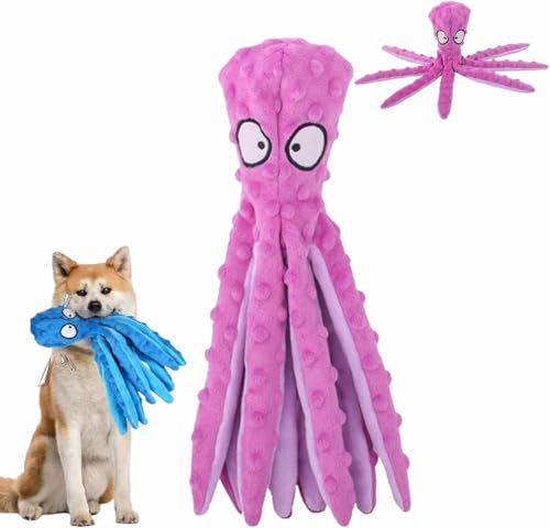 Whiskerspot Octopus Hundespielzeug, umweltfreundliches Quietschplüschtier, Hundespielzeug ohne Füllung für Welpen im Zahnwechsel, Kauspielzeug für Hunde mit aggressivem Kauverhalten (Violett) von Bxjinkele