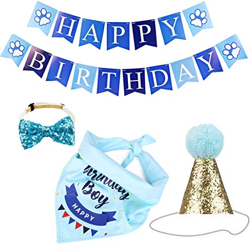 Hunde-Geburtstagsparty-Zubehör, Hut "Happy Birthday", für Bandana, glitzernde Fliege für Haustiere, Geburtstagsparty-Dekorationen, dekorativ von Bydezcon