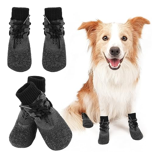 Byffoer 4 Stück wasserdichte Hundestiefel,Hundeschuhe Pfotenschutz rutschfeste Hundeschuhe,abnehmbaren Befestigungsbändern, schützende Hundesocken für kleine, mittlere und große Hunde (XS) von Byffoer