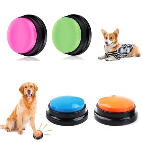 Buzzer Mit Aufnahmefunktion, 4 Stück Farbigen Buzzer Mit Sound, Hunde Buttons Zum Sprechen Buzzer Hund Aufnahmefähige Tasten Für Hund Interaktion Dog Buttons Intelligenzspielzeug Für Hunde von Byffoer