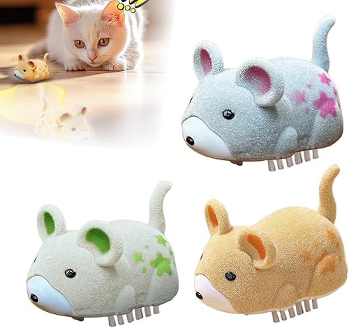 Byffoer 2025 Neu Interactive Electric Hamster Cat Toy, Katzenspielzeug Maus Elektrisch,Selbst bewegen Hindernisse vermeiden Interaktives Katzenspielzeug Selbstbeschäftigung (Gelb + Kaki + Grau) von Byffoer