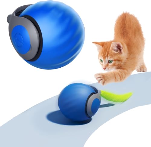 Byffoer Katzenspielzeug,Magic Ball Hund,Interaktives Hundespielzeug Ball,Spielball Hund Elektrisch,Katzenspielzeug Selbstbeschäftigung mit Ersatzschwanz (Blau*1) von Byffoer