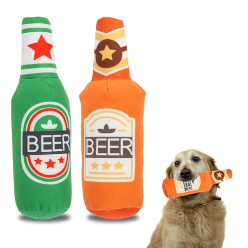 Byffoer Quietschendes Hundespielzeug,Quietschspielzeug Weiches Bierflaschen Plüsch Hundespielzeug,Plüsch-Kauspielzeug Hundespielzeug für kleine und mittelgroße Hunde von Byffoer
