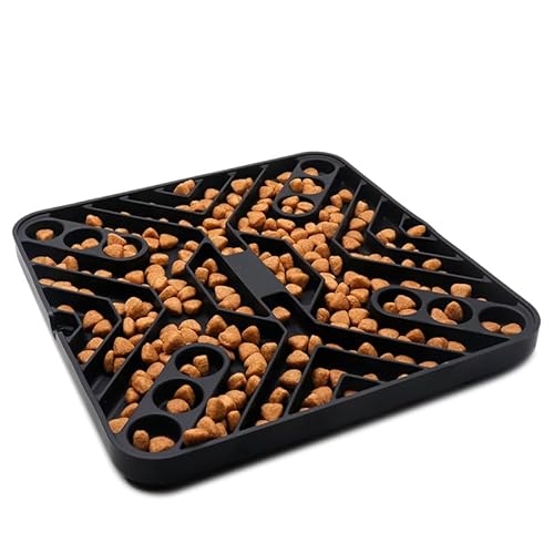 Bylphy Slow Feeder Hundenapf Antischlingnapf Hunde Katze, Langsame Fütterung Hundenapf, Silikon rutschfest Futternapf mit Saugnapf, Anti Schling Interaktiver Hundenapf (Schwarz) von Bylphy