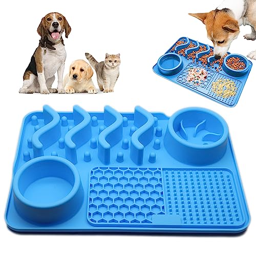 Bylphy Slow Feeder Leckmatte Hunde Anti Schling Napf mit Saugnäpfen Multifunktional rutschfest Futtermatten für Kleine, Mittlere und Große Hunde (Blau) von Bylphy
