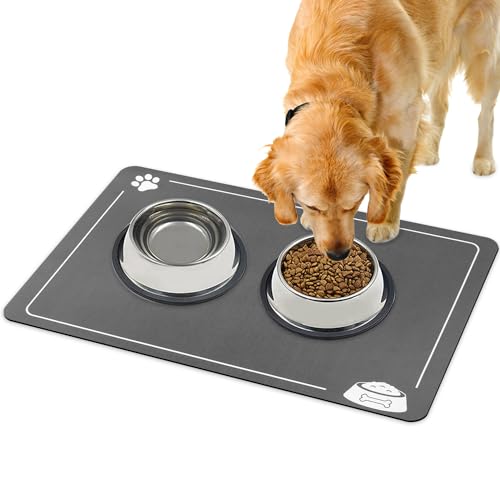 Bylphy Hunde Futternäpfe Schnell Saugfähig Kieselgur Haustier Fütterungsmatte Rutschfest, 40 * 60cm Hundenapf Matte, Wasserdicht Hund Katze Tischset Schnelltrocknend (Hellgrau) von Bylphy