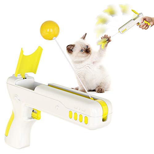 Bystar Interaktives Puzzle-Spielzeug für drinnen, interaktives Katzenspielzeug, Katzenstab,Katzen –Gelb von Bystar
