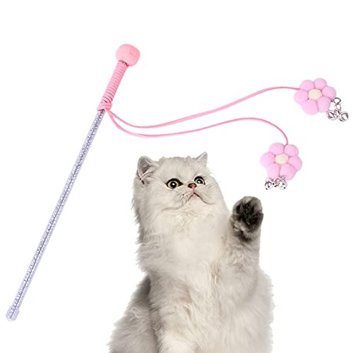 C/Y Katzenstockspielzeug, Interaktives Kätzchenspielzeug, Katzenspielzeug Zauberstab mit Glöckchen, Plüsch-Blumen-Kätzchen-Teaser, Katzenzubehör für Hauskatzen, Kätzchen von C/Y