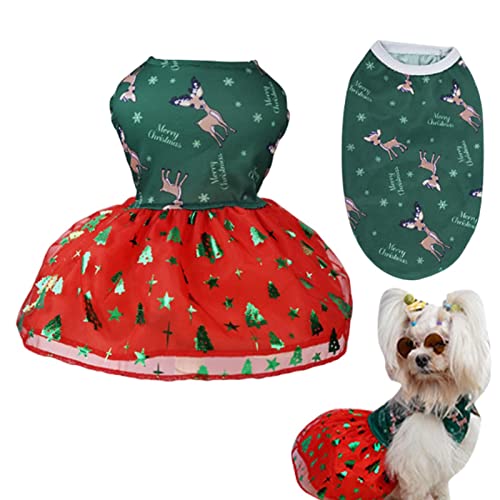 C/Y Süßes Hunde-Weihnachts-Outfit-Kleid - Niedlicher Hund Rock und Weste Set - Elch-Weihnachtsbaum-Schneeflocken-Hundefeiertags-Kleid-leichte Welpen-Kleidungs-Haustier-Bekleidungs-Hündchen-Kleidung von C/Y
