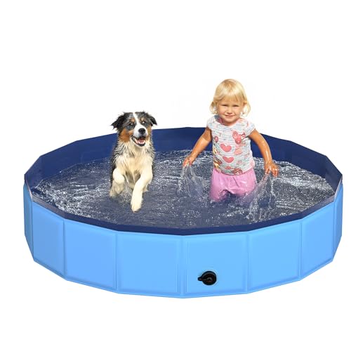 CACSPS 120x30 cm Faltbarer Hundepool – zusammenklappbarer Kinderpool aus Hartplastik für Hunde und Kinder, rutschfeste Haustierbadewanne für den Außeneinsatz im Garten, leicht und tragbar (Blau) von CACSPS