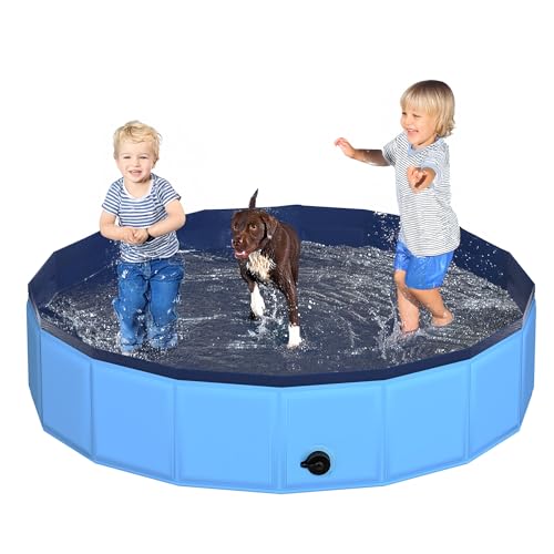 CACSPS 160x30 cm Faltbarer Hundepool – zusammenklappbarer Kinderpool aus Hartplastik für Hunde und Kinder, rutschfeste Haustierbadewanne für den Außeneinsatz im Garten, leicht und tragbar (Blau) von CACSPS