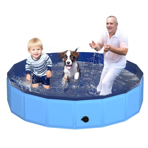 CACSPS 180x30 cm Faltbarer Hundepool – zusammenklappbarer Kinderpool aus Hartplastik für Hunde und Kinder, rutschfeste Haustierbadewanne für den Außeneinsatz im Garten, leicht und tragbar (Blau) von CACSPS