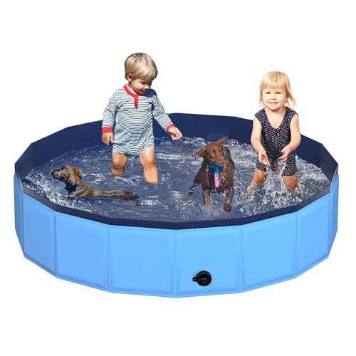 CACSPS 200x30 cm Faltbarer Hundepool – zusammenklappbarer Kinderpool aus Hartplastik für Hunde und Kinder, rutschfeste Haustierbadewanne für den Außeneinsatz im Garten, leicht und tragbar (Blau) von CACSPS