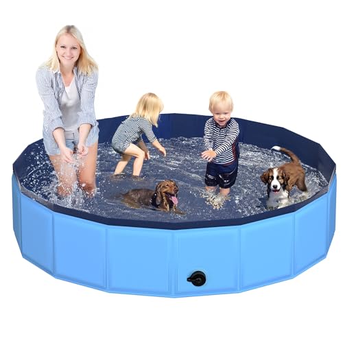 CACSPS 220x30 cm Faltbarer Hundepool – zusammenklappbarer Kinderpool aus Hartplastik für Hunde und Kinder, rutschfeste Haustierbadewanne für den Außeneinsatz im Garten, leicht und tragbar (Blau) von CACSPS