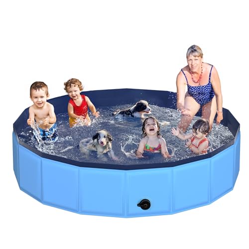 CACSPS 240x30 cm Faltbarer Hundepool – zusammenklappbarer Kinderpool aus Hartplastik für Hunde und Kinder, rutschfeste Haustierbadewanne für den Außeneinsatz im Garten, leicht und tragbar (Blau) von CACSPS