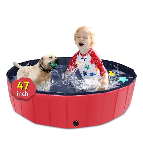 CACSPS Faltbarer Hundepool, 120 x 30,5 cm, Kinderpool mit Hartplastik, rutschfeste Hundebadewanne für den Außenbereich, Hinterhof, zusammenklappbarer Hundepool für Kinder, Hunde, Haustiere (rot) von CACSPS