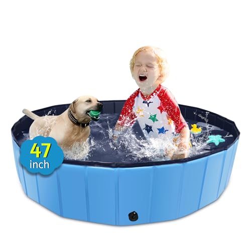 CACSPS Faltbarer Hundepool, 120 x 30,5 cm, Übergröße, Hartplastik, tragbarer Swimmingpool für Hunde, Katzen und Kinder, Welpen, Badewanne, zusammenklappbar, Kinderpool (blau) von CACSPS