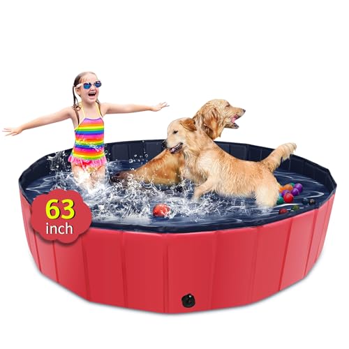 CACSPS Faltbarer Hundepool, 160 x 30,5 cm, Kinderpool mit Hartplastik, rutschfeste Hundebadewanne für den Außenbereich, Hinterhof, Faltbarer Hundepool für Kinder, Hunde, Haustiere (rot) von CACSPS