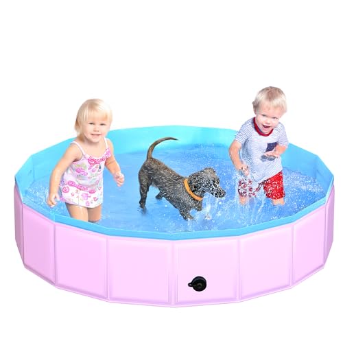 CACSPS Faltbarer Hundepool, 160 x 30 cm Kinderpool aus Hartplastik, rutschfeste Hundebadewanne für den Außenbereich, zusammenklappbarer Hundeschwimmpool für Kinder, Hunde und Haustiere (Rosa) von CACSPS