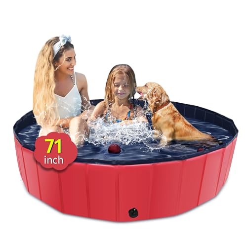 CACSPS Faltbarer Hundepool, 180,3 x 35,6 cm, Kinderpool mit Hartplastik, rutschfeste Hundebadewanne für den Außenbereich, Hinterhof, zusammenklappbarer Hundepool für Kinder, Hunde, Haustiere (rot) von CACSPS