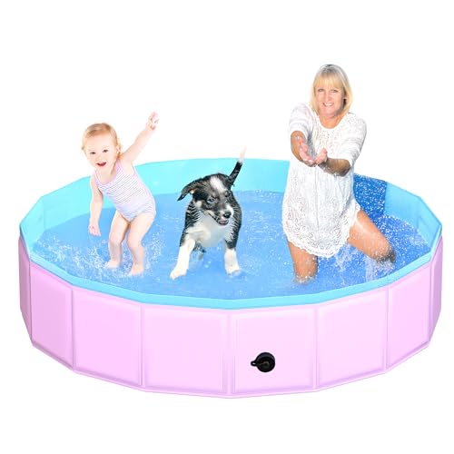 CACSPS Faltbarer Hundepool, 180 x 30 cm Kinderpool aus Hartplastik, rutschfeste Hundebadewanne für den Außenbereich, zusammenklappbarer Hundeschwimmpool für Kinder, Hunde und Haustiere (Rosa) von CACSPS