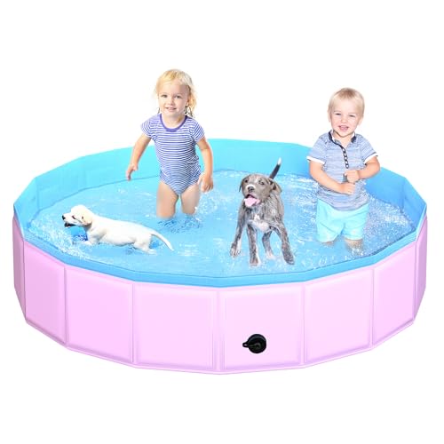 CACSPS Faltbarer Hundepool, 200 x 30 cm Kinderpool aus Hartplastik, rutschfeste Hundebadewanne für den Außenbereich, zusammenklappbarer Hundeschwimmpool für Kinder, Hunde und Haustiere (Rosa) von CACSPS
