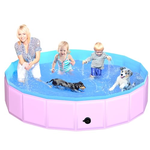 CACSPS Faltbarer Hundepool, 220 x 30 cm Kinderpool aus Hartplastik, rutschfeste Hundebadewanne für den Außenbereich, zusammenklappbarer Hundeschwimmpool für Kinder, Hunde und Haustiere (Rosa) von CACSPS