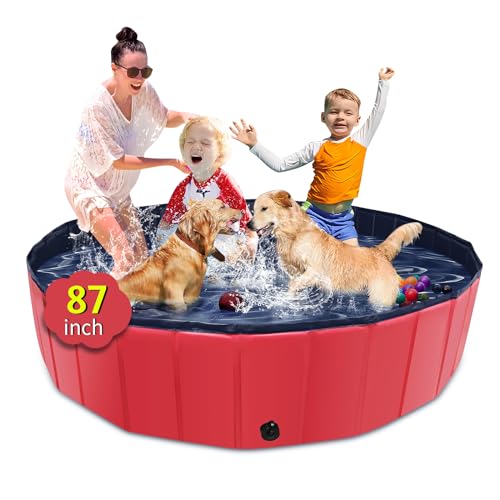 CACSPS Faltbarer Hundepool, 221 x 30,5 cm, Kinderpool mit Hartplastik, rutschfeste Hundebadewanne für den Außenbereich, Hinterhof, Faltbarer Hundepool für Kinder, Hunde, Haustiere (rot) von CACSPS