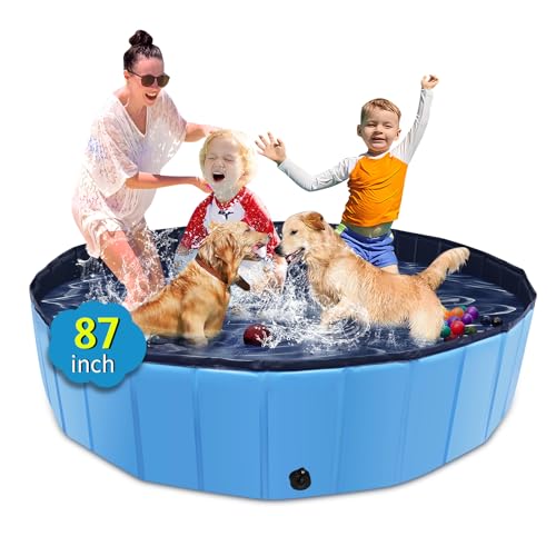 CACSPS Faltbarer Hundepool, 221 x 30,5 cm, Kinderpool mit Hartplastik, rutschfeste Hundebadewanne für den Außenbereich, Hinterhof, zusammenklappbarer Hundepool für Kinder, Hunde, Haustiere (blau) von CACSPS