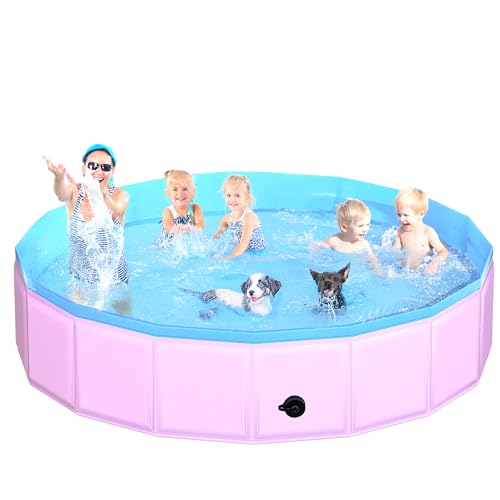 CACSPS Faltbarer Hundepool, 240 x 30 cm Kinderpool aus Hartplastik, rutschfeste Hundebadewanne für den Außenbereich, zusammenklappbarer Hundeschwimmpool für Kinder, Hunde und Haustiere (Rosa) von CACSPS