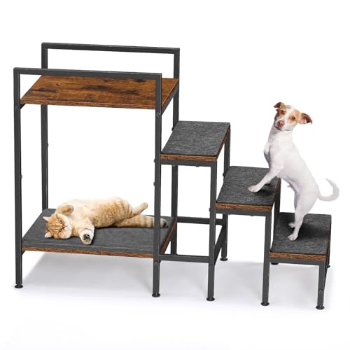 CADUKE Hundetreppe für Bett, robuste Katzentreppe aus Metall und Holz, 4 Stufen Haustiertreppe für alte Katzen, kleine Hunde, Braun und Schwarz, 33 x 85 x 63cm CADUKE Hundetreppe für Bett, robuste Katzentreppe aus Metall und Holz, 4 Stufen Haustiertreppe für alte Katzen, kleine Hunde, Braun und Schwarz, 33 x 85 x 63cm von CADUKE