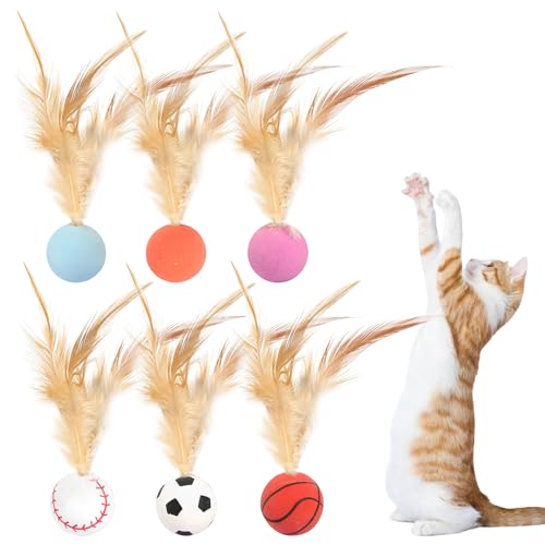 CAINCAY Katzenbälle Spielzeug mit Federn, 6 Stück katzenspielzeug Federn Hüpfender Katzenball mit Feder, Interaktives Katzenspielzeug Gummi Pounce Ball Spielzeuge für Kätzchen CAINCAY Katzenbälle Spielzeug mit Federn, 6 Stück katzenspielzeug Federn Hüpfender Katzenball mit Feder, Interaktives Katzenspielzeug Gummi Pounce Ball Spielzeuge für Kätzchen von CAINCAY