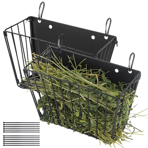 2 x Kaninchen-Heu-Futterspender für Meerschweinchen, Heu mit robustem Metallrahmen, Heuhalter für Kaninchen, Kaninchen, Meerschweinchen, Chinchillas, 24,4 x 11,4 x 16 cm (schwarz) von CAIQINLI