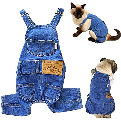 CAISANG Hunde-Shirts, Kleidung, Hunde-Denim-Overalls, modische Haustier-Jeans, bequeme Welpen-Kostüme für kleine, mittelgroße Hunde und Katzen, Hemden und Hosen-Sets, Haustier-Outfits (L) von CAISANG